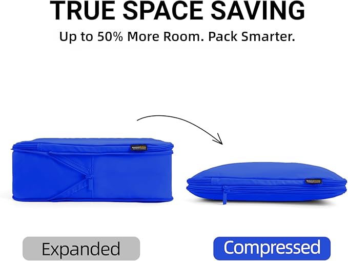 4 Piece Compression Packing Cubes for 3–7 Day Travel, Lightweight Travel Organizers with Breathable Mesh, Double-Zipper Packing Cubes for Carry-On & Suitcases (Dark Blue)