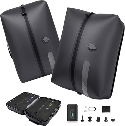 Vacuum Bags with Wireless Pump, Reusable Compression Space Saver for Travel, Visual Window, Sealed and Dust-Free, IP68 Waterproof Packing Cubes for Carry on Suitcases and Backpacks (Jet Black 20L 2PC)
