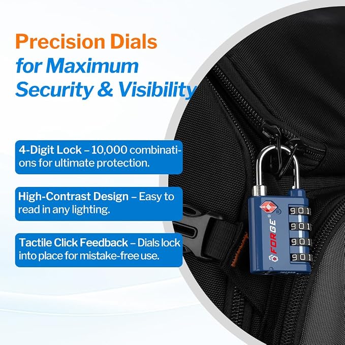 Forge Dual-Opening: Key or Combination Lock, TSA Approved Lock for Luggage, Pelican case, Travel, Gym, School, Luggage Combination Lock, Travel Bag Lock (4 Colors 4 Pk Rose) - Image 4