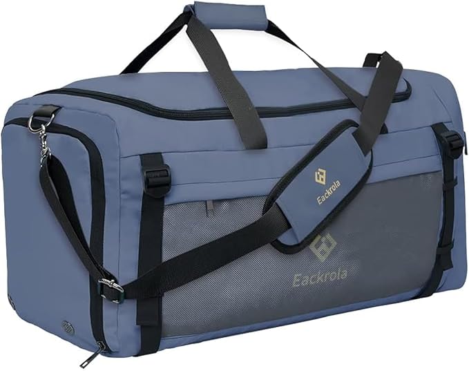 Extra Large Sports Gym Bag, Travel Duffel bag with Wet Pocket & Shoes Compartment for men women, 85L, Lightweight （Haze Blue）