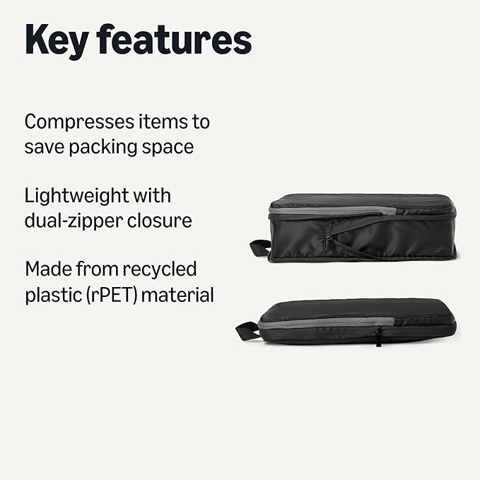 Amazon Essentials 4-Pack Ultralight Compression Packing Cubes Organizer, Black