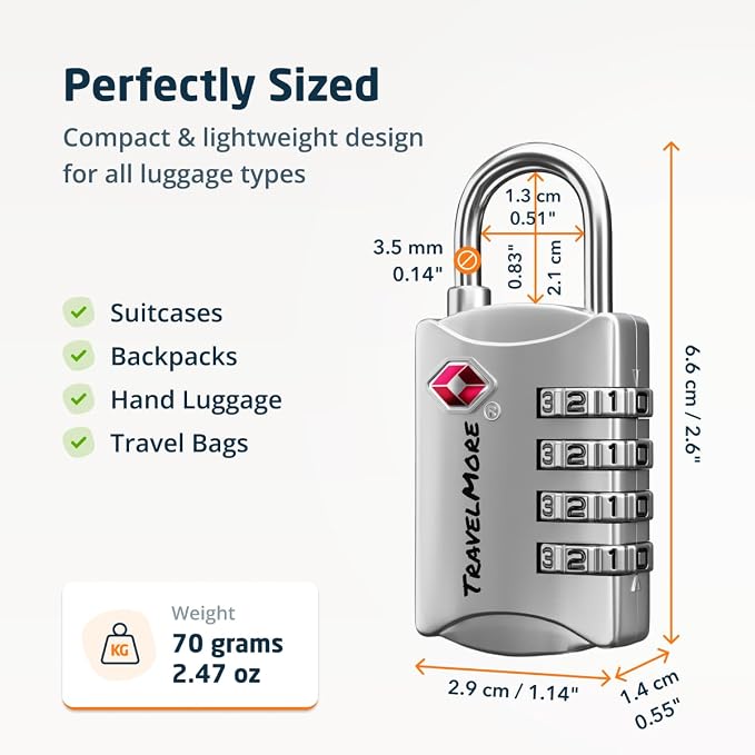 TravelMore Luggage Locks TSA Approved, 4-Digit Travel Combination Locks - Image 2