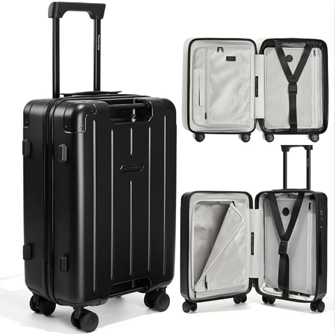 BlackVoyage Air Vacuum Seal Suitcase Carry-On 20-Inch Travel Luggage USB Port 20" AirCabin Air Compression Pump (Matte Black, 40L Capacity (No Vacuum Bag))