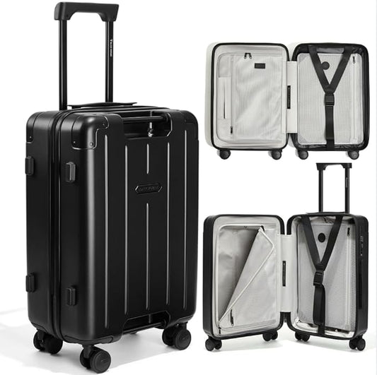 BlackVoyage Air Vacuum Seal Suitcase Carry-On 20-Inch Travel Luggage USB Port 20" AirCabin Air Compression Pump (Matte Black, 40L Capacity (No Vacuum Bag))