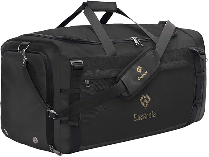 Extra Large Sports Gym Bag, Travel Duffel bag with Wet Pocket & Shoes Compartment for men women, 85L, Lightweight （Black）
