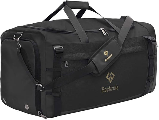Large Sports Gym Bag, Travel Duffel bag with Wet Pocket & Shoes Compartment for men women, 65L, Lightweight（Black）