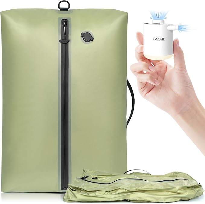 BAGAIL TPU Vacuum Bag for Travel, Reusable Compression Bag with IPX8 Waterproof Zipper, Save Space for Suitcase, Backpack and Carry on (Olive Green, ExtraLarge, With Pump)