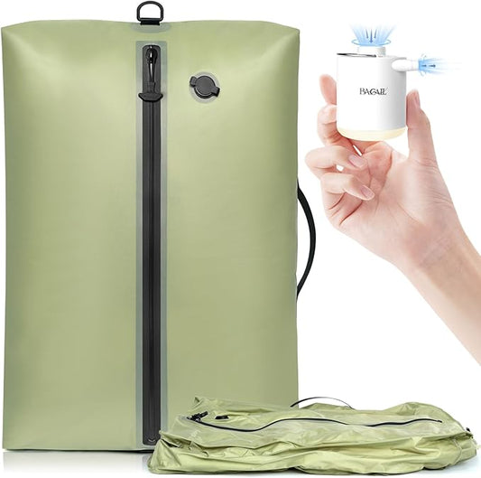 BAGAIL TPU Vacuum Bag for Travel, Reusable Compression Bag with IPX8 Waterproof Zipper, Save Space for Suitcase, Backpack and Carry on (Olive Green, ExtraLarge, With Pump)