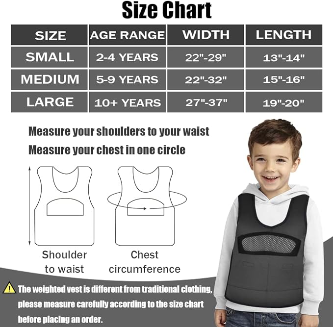Compression Vest for Kids (Medium, Ages 5 to 9) Weighted Vest for Kids Including 6 Removable Weights Black