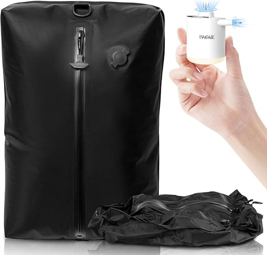 BAGAIL TPU Vacuum Bag for Travel, Reusable Compression Bag with IPX8 Waterproof Zipper, Save Space for Suitcase, Backpack and Carry on (Jet Black, ExtraLarge, With Pump)