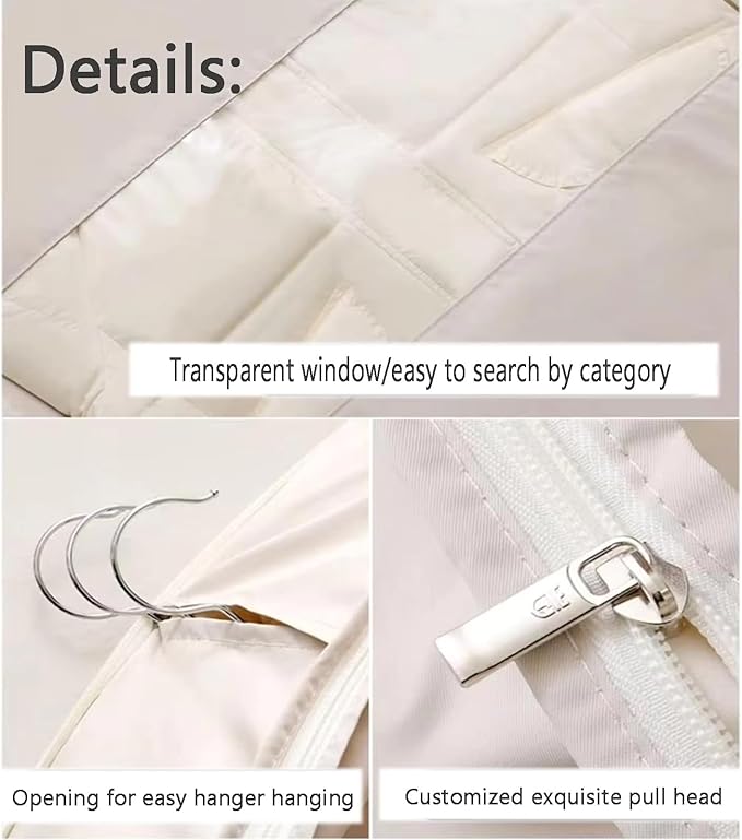Space Saving Hanging Garment Bag with Self Compression Zipper with Large Clear Window Oat Beige Closet Organizer Otherwise Space-saving Compression Garment Bag (L)