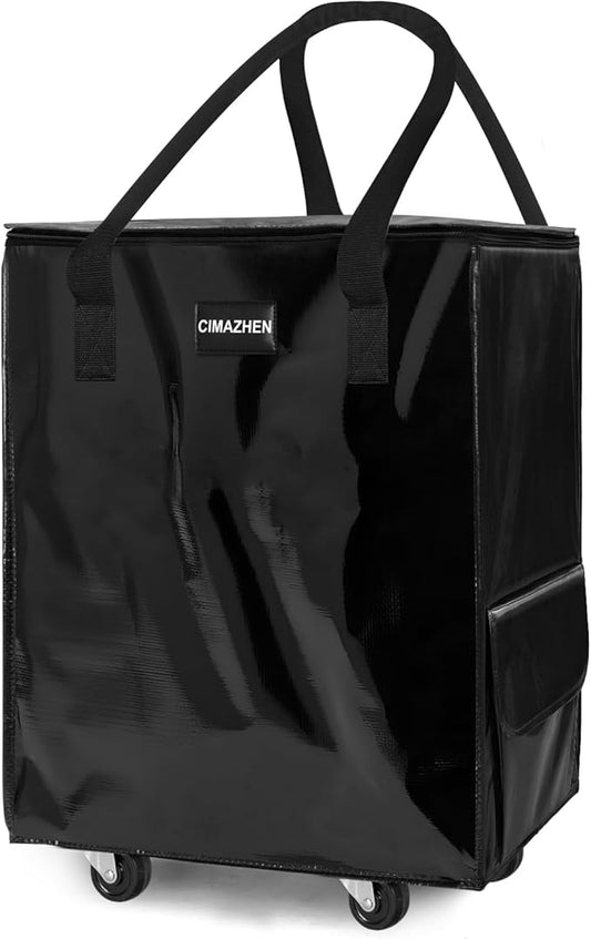 (Small,Black) Reusable Grocery Bag on 4 Wheels, Foldable Rolling Tote Bag with 3 Handles and Zipper, Storage Organizer for Groceries, Rolling Shopping Cart for Travel, 66lb