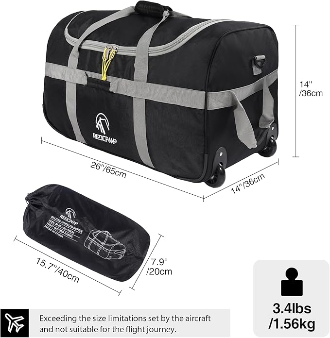 REDCAMP 85L/120L/140L Foldable Duffle Bag with Wheels, Large Travel Duffel Bag
