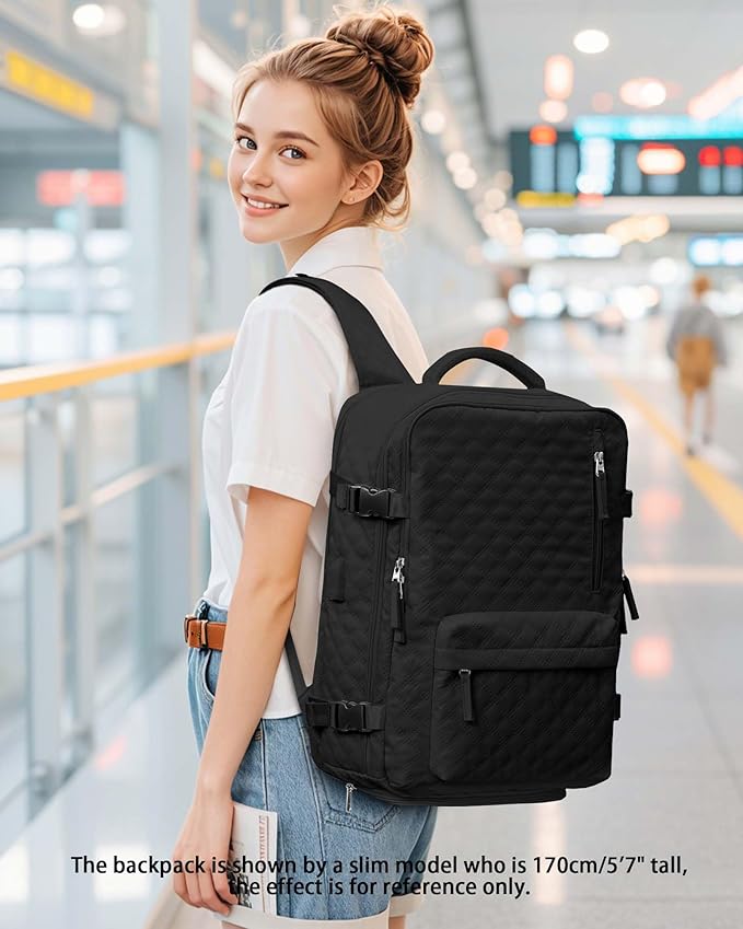 WONHOX Travel Vacuum Storage Backpack with Air Pump Vacuum Seal Compression Space Saver Bags Clothing Vacpack Travel Bag Carry on Personal item Laptop Work Backpacks Women Men Black