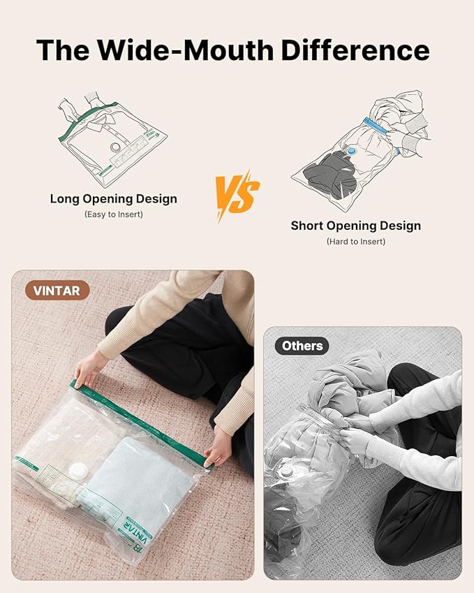 Vacuum Seal Bags for Clothing Travel with Rechargeable Cordless Pump, VINTAR 16 Pack Space Saver Vacuum Storage Bags for Clothes, Travel Compression Bags Set (4XL/4L/4M/4S) for Luggage and Suitcase