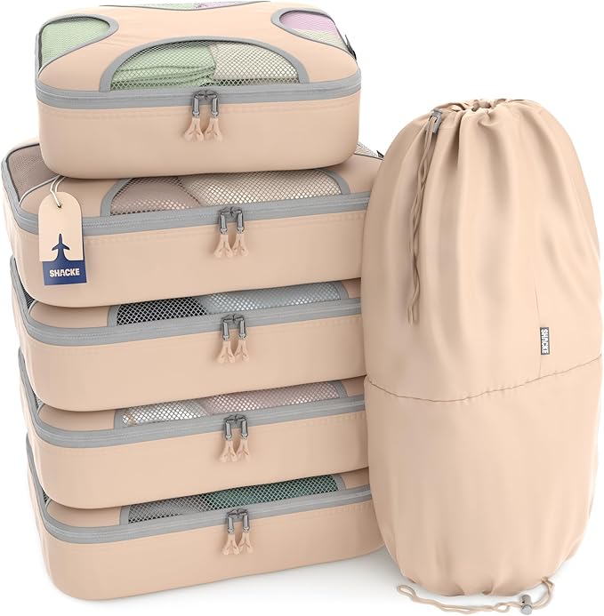 Shacke Packing Cubes for Travel 6 Set - Premium Luggage Organizer Bags - Versatile Travel Organizer for Women and Men - Optimized Packing Bags - Travel Essentials