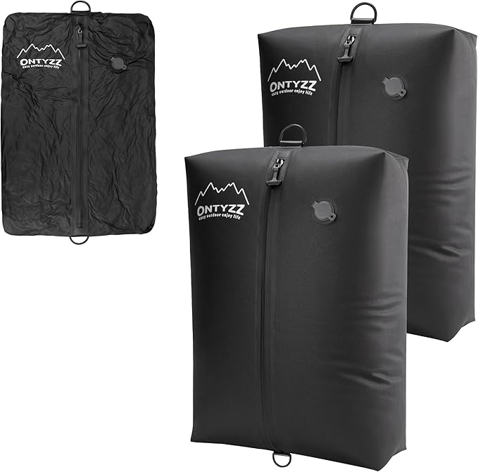 ONTYZZ Vacuum Bags for Travel, IPX8 Waterproof Space Saver Vacpack, GRS Certified Recycled Compression Bag (2PC, Black, NO Air Pump)