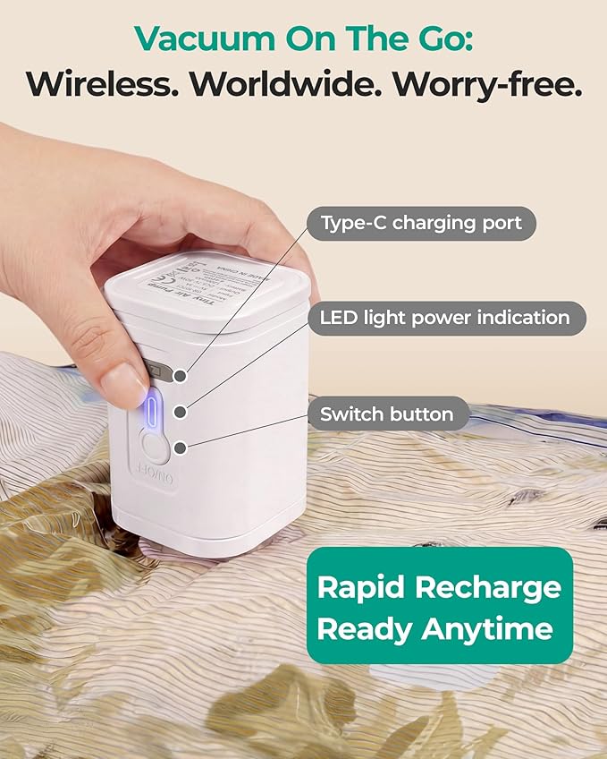BAGSMART Travel Vacuum Bags with Electric Pump, Vacuum Seal Bags for Clothing Travel & Organization, 4000Pa Space Saver Bags for Carry-on Luggage, 18 Pack with Shoe, Laundry & Toiletry Bags