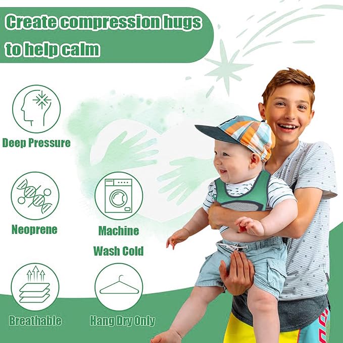 Compression Vest for Kids-Green, Weighted Vest for Kids Including 6 Removable Weights, (Small, Ages 2 to 5)