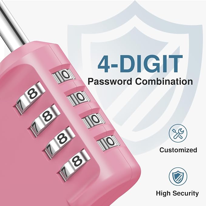 Puroma Combination Lock 4 Pack 4 Digit Waterproof Locker Locks Secure Outdoor Padlock for Gym Lockers, Toolboxes, Gates, Fences, Storage, Sports Locker, Cabinets (Rose Pink) - Image 2