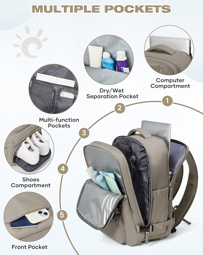 Vacuum Seal Travel Backpack Built-in Pump,Air Compression System Vacuum Vacpack Backpack Travel Bag for Women Men Carry On Suitcase Luggage Laptop Airlines Approved Daypack Space Saver Bags Grey Brown