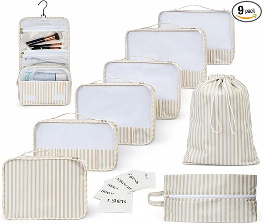Packing Cubes Set – Cute Packing Cubes for Travel, Luggage Organizer Bags for Suitcase, For Kids & Family, Floral, Neutral & Aesthetic Travel Organizer Set -Stripe
