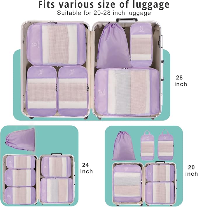 6/8 Sets Compression Packing Cubes for Travel, Bunnychill Portable Zipper Packing Cube for Cloting, Expandable Space Saver Storage Luggage Organizer Bags for Suitcases