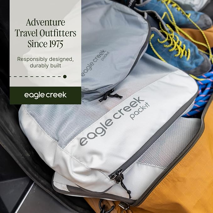 Eagle Creek Pack-It Reveal Expansion Cube - Adjustable Storage Expansion Cube for Travel - Durable Compression Zipper - Water-Resistant - Sustainable - Large - Storm Grey