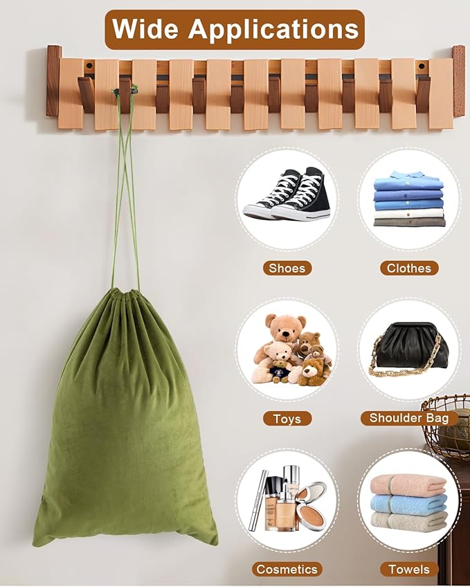 FantasyLife Shoe Bags for Travel, Washable Dust Bags for Storage & Packing, Flannel Shoe Pouch with Drawstring Closure for Purses, Handbags, Shoes & Toys (2, Sage Green, 17.3"x12.6")