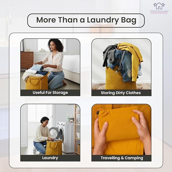 LFH Home Large Premium Cotton Canvas Laundry Bag with Drawstring and Handles Heavy Duty, Multi-Use, and Washable for Home, Travel, College or Storage 28x 40 (Pack of 6)-Yellow