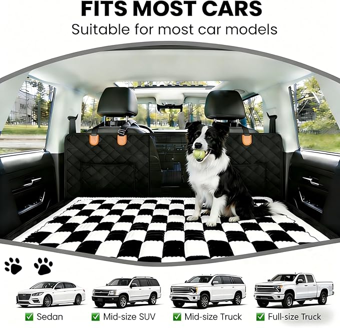 59"x27.6" Thickened Backseat Dog Bed Mat, Non-Slip Pet Car Seat Blanket with Laundry Bag, High-Resilience PP Cotton, Washable, for Backseat Extenders & Seat Covers, Black & White