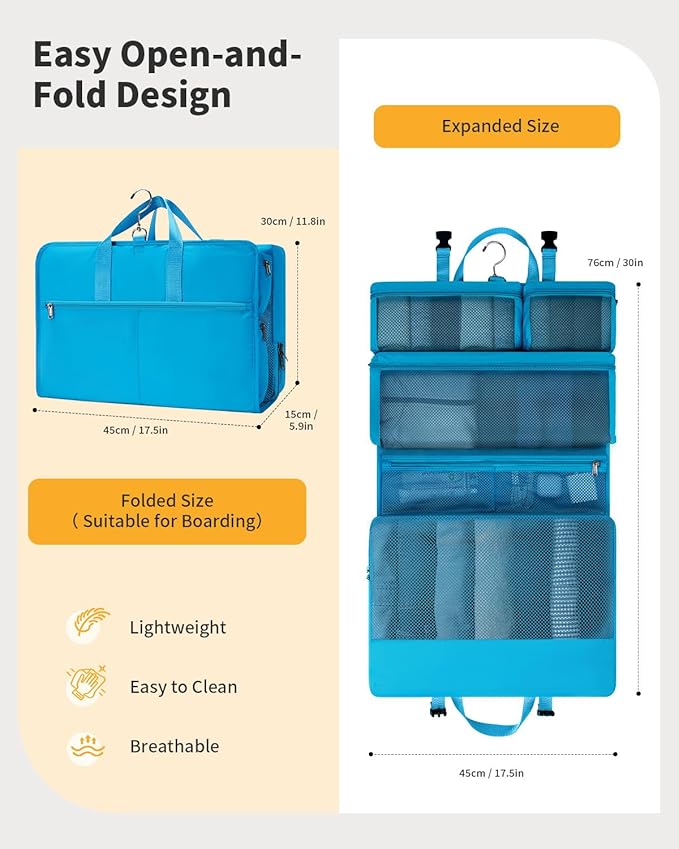 ECOHUB 8-in-1 Hanging Packing Cubes, Foldable Travel Storage Bag, Travel Organizer Expandable Packing Cube for Suitcase or Luggage (Pacific Teal)