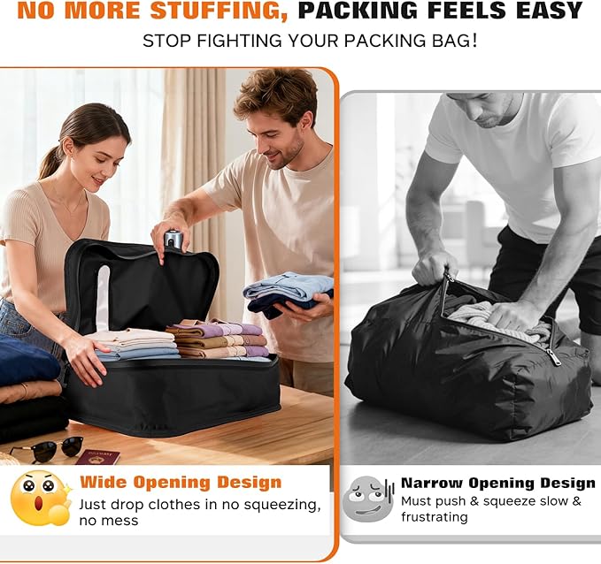 Vacuum Bags for Travel with Wired Pump, Travel Compression Bags for Clothes, 180° Open Zipper, Save 80% Space, IP68 Waterproof Travelpack Vacuum Kit for Luggage, Suitcase, Home Storage (2 Pack + Pump)