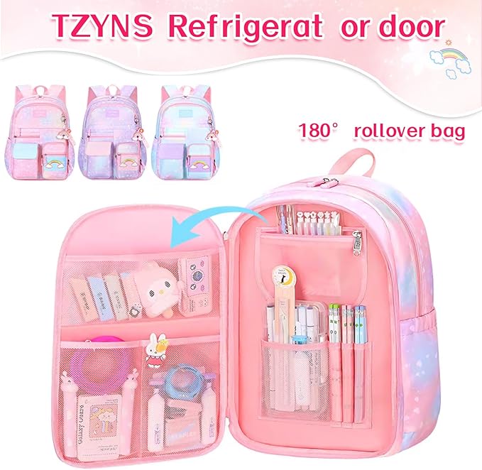 Starry Rainbow Backpack Kawaii School Students Backpack Cute Large Capacity Kids Bookbag Multifunction Fashion Casual Laptop Travel Bag For Boy Girl (Blue-17inch)