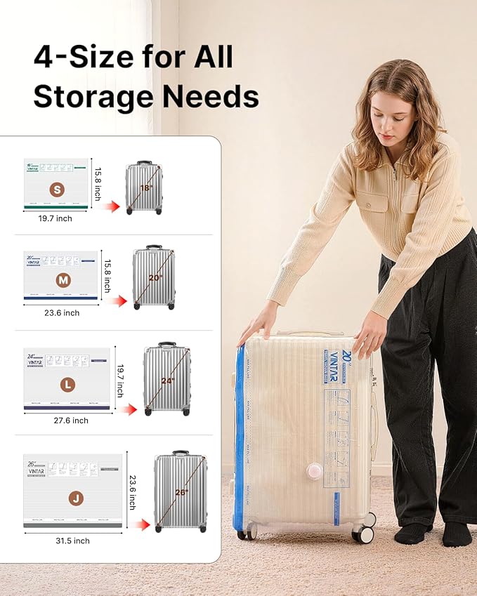Vacuum Seal Bags for Clothing Travel with Rechargeable Cordless Pump, VINTAR 16 Pack Space Saver Vacuum Storage Bags for Clothes, Travel Compression Bags Set (4XL/4L/4M/4S) for Luggage and Suitcase