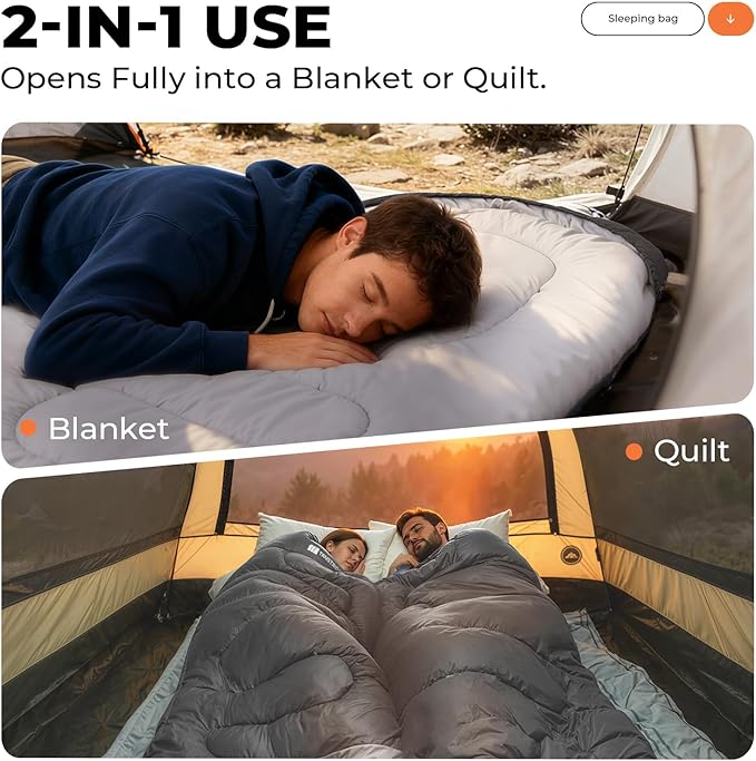 Sleeping Bag for Adults Warm Weather, Compact Lightweight Backpacking Sleeping Bag with Compression Sack, Camping Essentials Gear for Hiking Travel Climbing Outdoor & Indoor Use