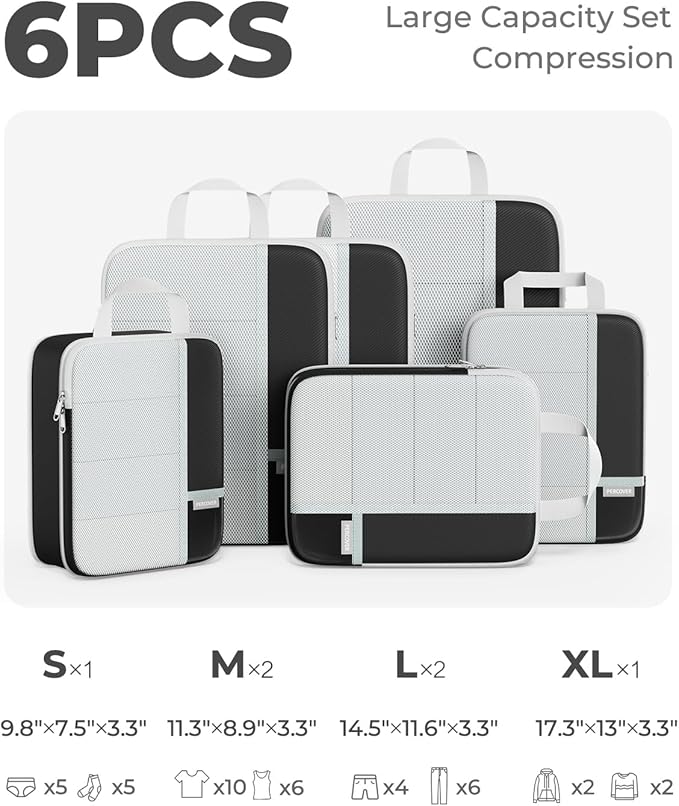 Percover Compression Packing Cubes for Travel, 6-Piece Structured Compression Organizer Set for Organized Packing & Carry-On Luggage, Black