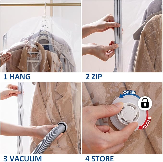 Hanging Vacuum Storage Bags, 6 Pack Large Hanging Vacuum Seal Garment Bags for Clothing, Space Saver for Clothes, Suits, Dresses, Jackets, Clothing Storage for Moving Supplies(6 Long)