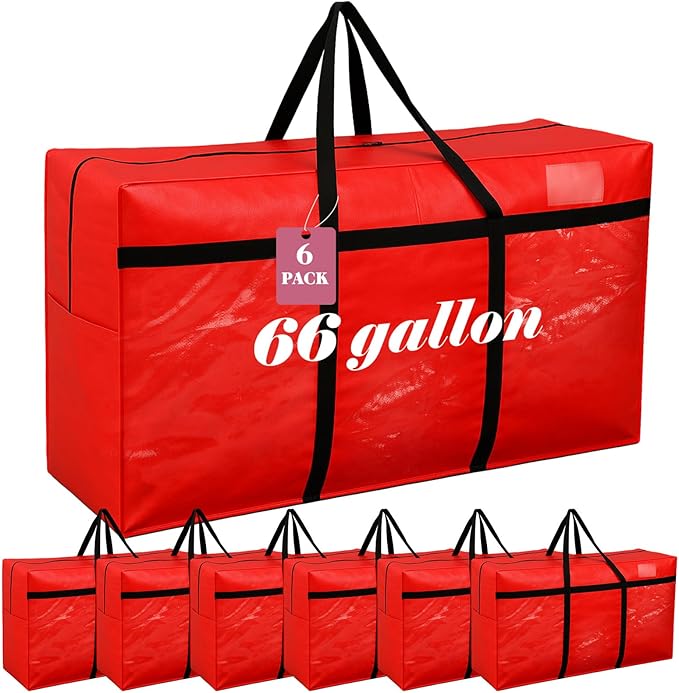 4 Pcs 66 Gallon Extra Large Moving Bags Heavy Duty Storage Bag with Strong Zipper Handle Foldable XXL Jumbo Storage Tote Packing Moving Box for College Dorm Travel Cloth Duffle (Red)