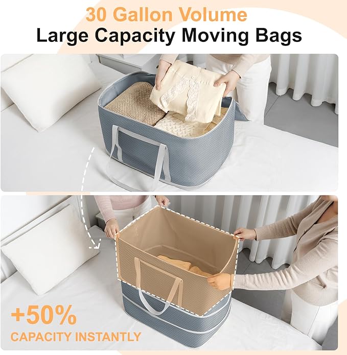 Comforter Storage Bag - 120L Bedding Storage Bags for Moving Closet, Washable Blanket Storage Bag, Ultra Space Saving Self Compression Organizer, 4-Pack, Grey