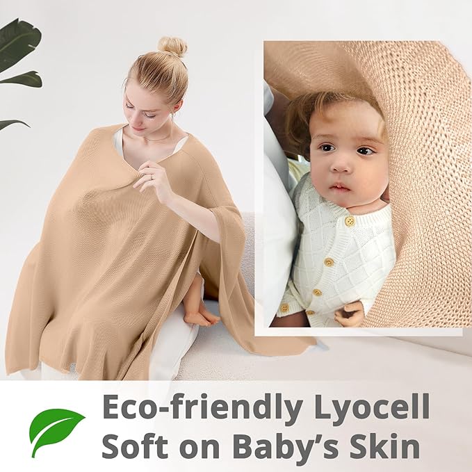 Nursing Cover for Breastfeeding – Soft & Breathable Lyocell Nursing Poncho for Mom, Lightweight Breastfeeding Cover, 360° Privacy Nursing Shawl for Travel & Pumping, Includes Laundry Bag