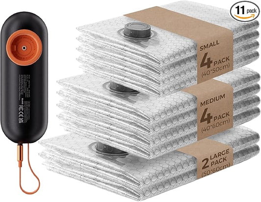 Vacuum Bags for Clothing with 55kPa Air Pump, 10 Pack Vacuum Seal Bags for Travel, Space Saver Bags for Luggage and Suitcases, Carry-on Size Compression Packing Bags