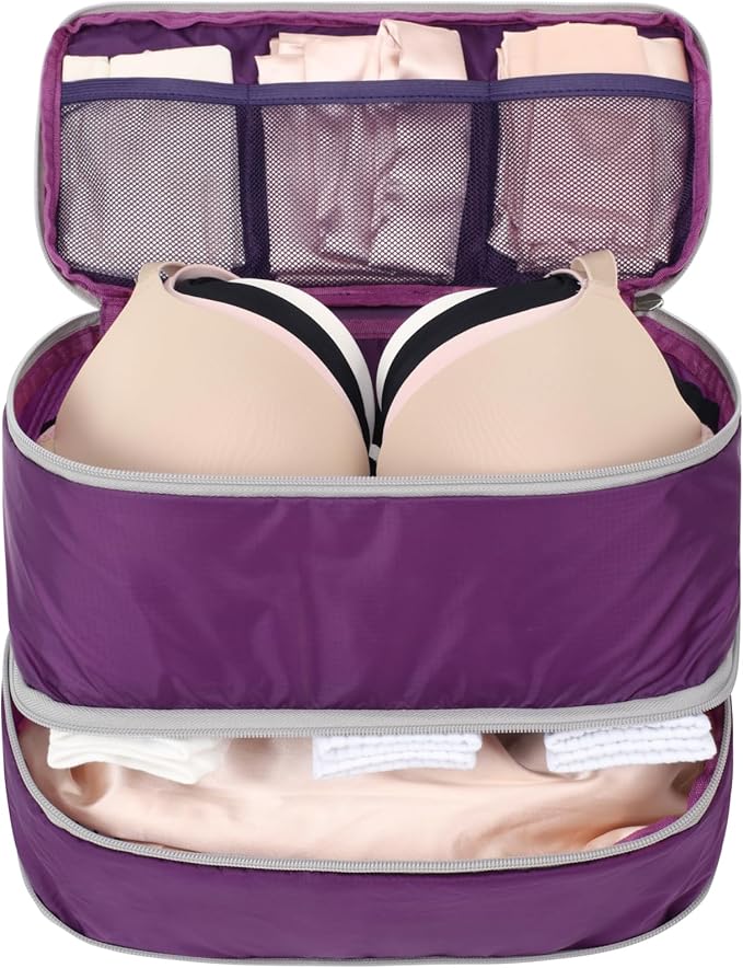 Cambond Travel Underwear Organizer Bag - 4-in-1 Soft Double Layer Bra Travel Bag, Portable Expandable Compression Packing Organizers, Underwear Storage Bag Packing Cubes for Women