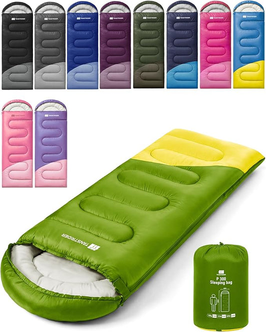 Sleeping Bag for Adults Warm Weather, Compact Lightweight Backpacking Sleeping Bag with Compression Sack, Camping Essentials Gear for Hiking Travel Climbing Outdoor & Indoor Use