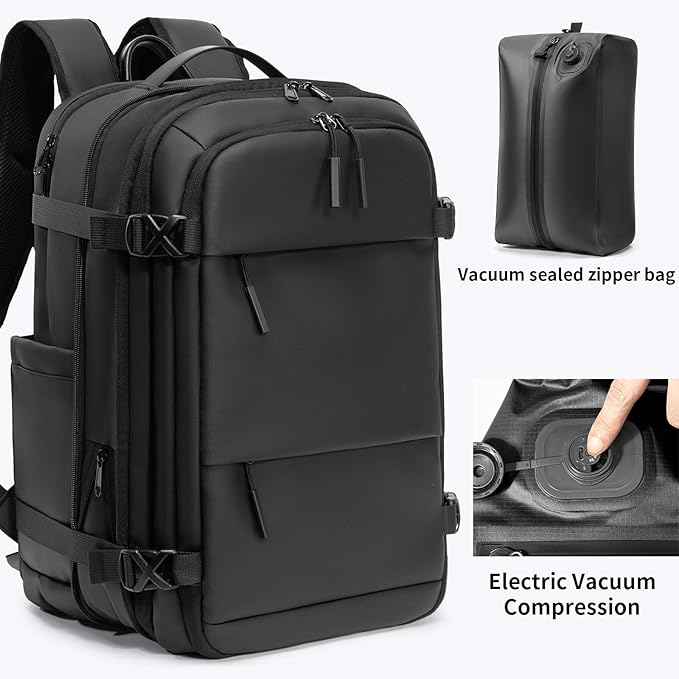 Vacuum laptop bag Compression Backpack Expandable, TSA-Approved Carry-On Water-Resistant Design for Travel with air pump (Built in pump, Large)