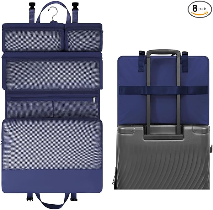 ECOHUB 8-in-1 Hanging Packing Cubes, Foldable Travel Storage Bag, Travel Organizer Expandable Packing Cube for Suitcase or Luggage (Blue)