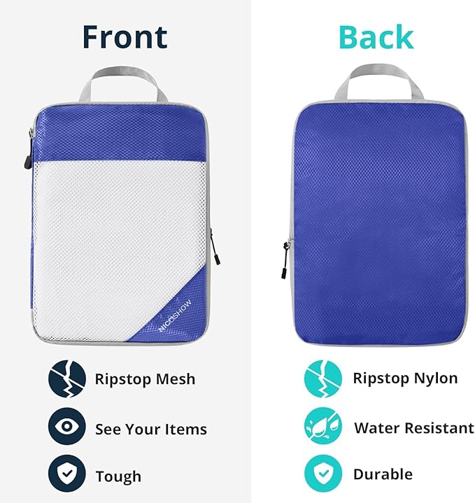 NICOSHOW Compression Packing Cubes 6 Set, Compressible Space-Saving Packing Cubes for Travel - Compression Bags, Luggage Organizer, Travel Essentials for Women, Royal Blue