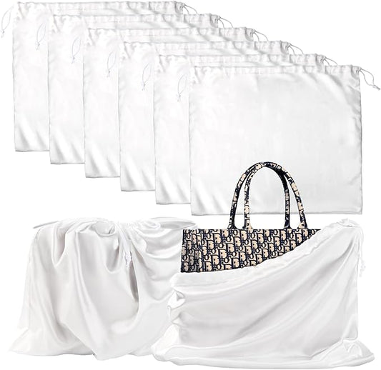 6 Pack 19.6x15.7in Purse Dust Bags for Storage, Dust Bags for Handbags Silk Cloth Bag With Drawstring for Storage Handbag, Purse, Shoes, Boots(White)