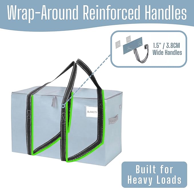 VENO 4 Pack Heavy Duty Moving Bags, Extra Large Storage Bags with Reinforced Handles & Strong Zippers, Foldable & Reusable Moving Box Alternative for Clothes & Dorm Storage