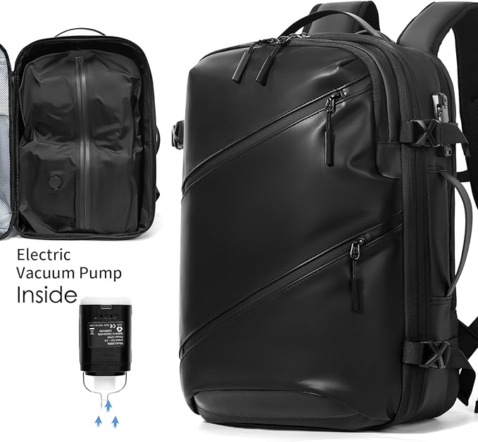 Vacuum laptop bag Compression Backpack Expandable, TSA-Approved Carry-On Water-Resistant Design for Travel with air pump (Pump included, Large)